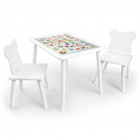 Детский комплект стол и два стула Мишка Rolti Baby с накладкой Алфавит (белая столешница/белое сиденье/белые ножки) в Глазове - glazov.ok-mebel.com | фото