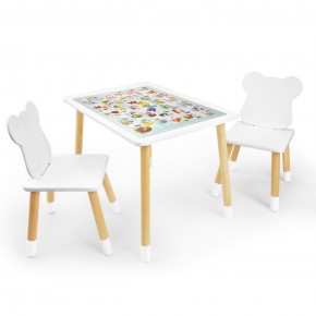 Детский комплект стол и два стула Мишка Rolti Baby с накладкой Алфавит (белая столешница/белое сиденье/береза ножки) в Глазове - glazov.ok-mebel.com | фото 1
