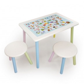 Детский комплект стол и два табурета круглых с накладкой Алфавит (Белый, Белый, Цветной) в Глазове - glazov.ok-mebel.com | фото 2