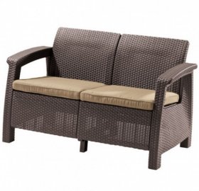 Диван пластиковый Корфу (Corfu love seat) коричневый - серо-бежевый* в Глазове - glazov.ok-mebel.com | фото 2