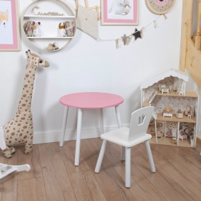 Комплект детский стол КРУГЛЫЙ и стул КОРОНА ROLTI Baby (розовая столешница/белое сиденье/белые ножки) в Глазове - glazov.ok-mebel.com | фото 1