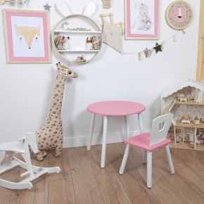 Комплект детский стол КРУГЛЫЙ и стул КОРОНА ROLTI Baby (розовая столешница/розовое сиденье/белые ножки) в Глазове - glazov.ok-mebel.com | фото