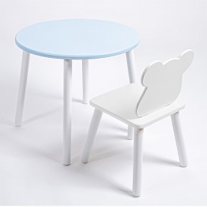 Комплект детский стол КРУГЛЫЙ и стул МИШКА ROLTI Baby (голубая столешница/белое сиденье/белые ножки) в Глазове - glazov.ok-mebel.com | фото 1