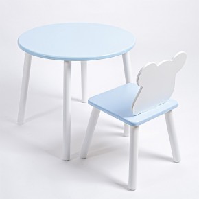 Комплект детский стол КРУГЛЫЙ и стул МИШКА ROLTI Baby (голубая столешница/голубое сиденье/белые ножки) в Глазове - glazov.ok-mebel.com | фото