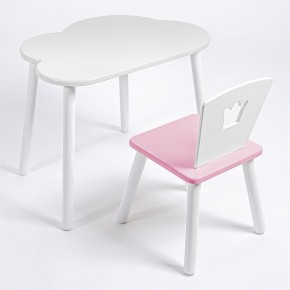 Комплект детский стол ОБЛАЧКО и стул КОРОНА ROLTI Baby (белая столешница/розовое сиденье/белые ножки) в Глазове - glazov.ok-mebel.com | фото