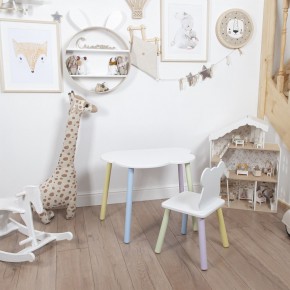 Комплект детский стол ОБЛАЧКО и стул МИШКА ROLTI Baby (белая столешница/белое сиденье/цветные ножки) в Глазове - glazov.ok-mebel.com | фото