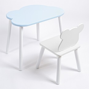 Комплект детский стол ОБЛАЧКО и стул МИШКА ROLTI Baby (голубая столешница/белое сиденье/белые ножки) в Глазове - glazov.ok-mebel.com | фото