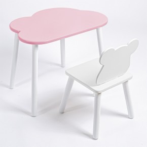 Комплект детский стол ОБЛАЧКО и стул МИШКА ROLTI Baby (розовая столешница/белое сиденье/белые ножки) в Глазове - glazov.ok-mebel.com | фото