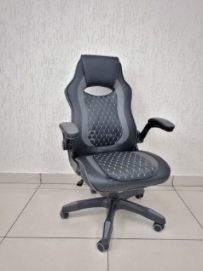 Кресло геймерское Barneo K-37 (черная кожа серые вставки) в Глазове - glazov.ok-mebel.com | фото