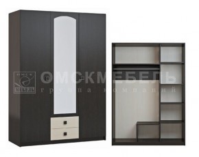 Шкаф 3-х дверный с 2 ящиками с зеркалом Шк51 МС Люсси (венге/дуб девон) в Глазове - glazov.ok-mebel.com | фото