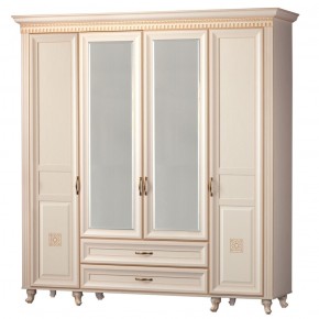 Шкаф для одежды 4-дверный с зеркалом №493 Марлен кремовый белый в Глазове - glazov.ok-mebel.com | фото