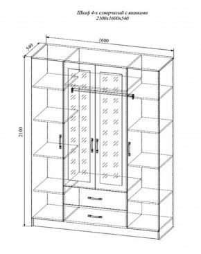 СОФИ СШК1600.1Шкаф 4-х ств с2мя зерк, 2 ящиками в Глазове - glazov.ok-mebel.com | фото 2